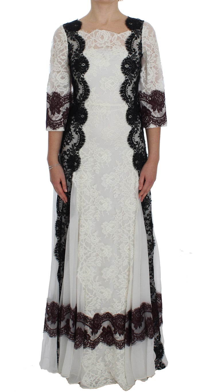 Dolce &amp; Gabbana White Floral Lace Full Length Gown Dress