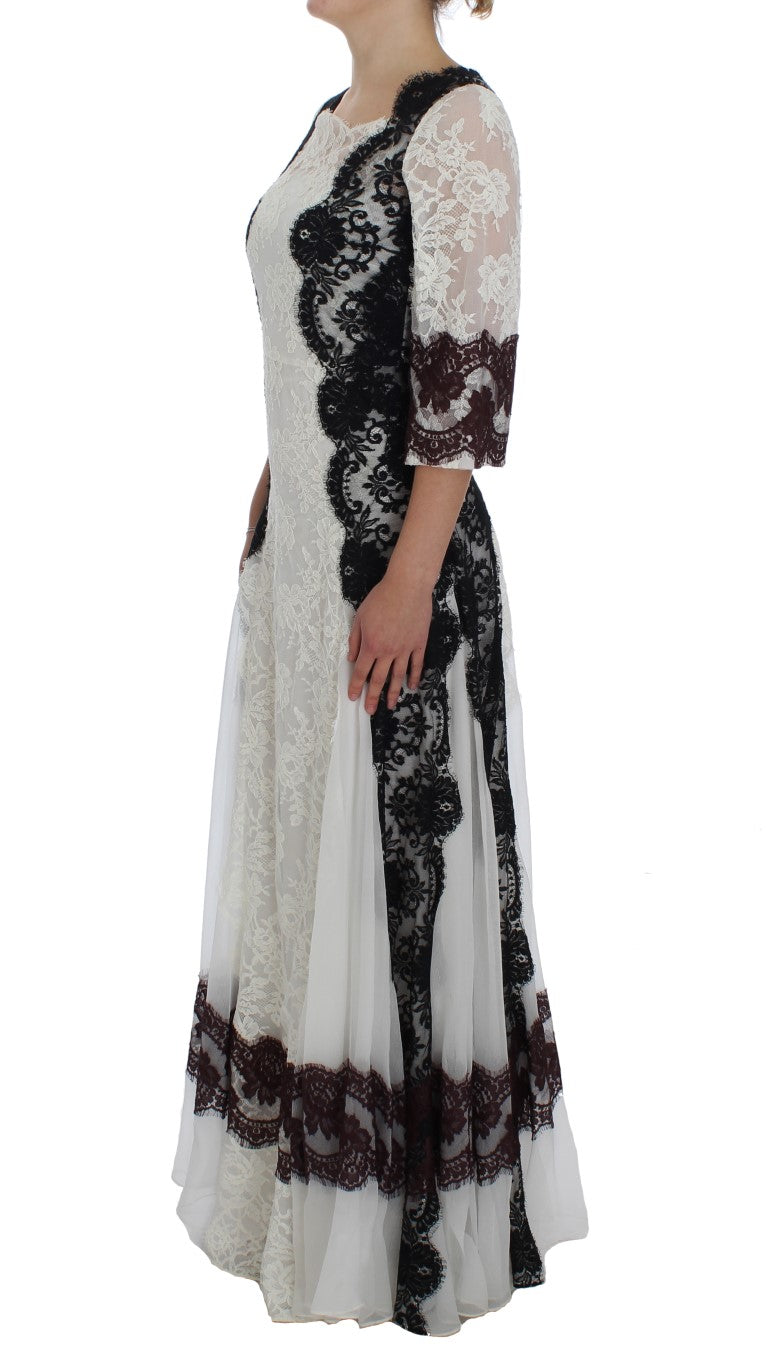 Dolce &amp; Gabbana White Floral Lace Full Length Gown Dress