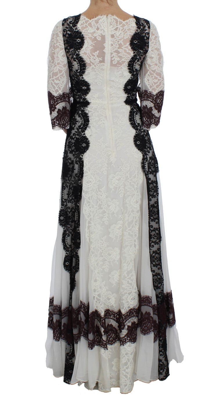 Dolce &amp; Gabbana White Floral Lace Full Length Gown Dress