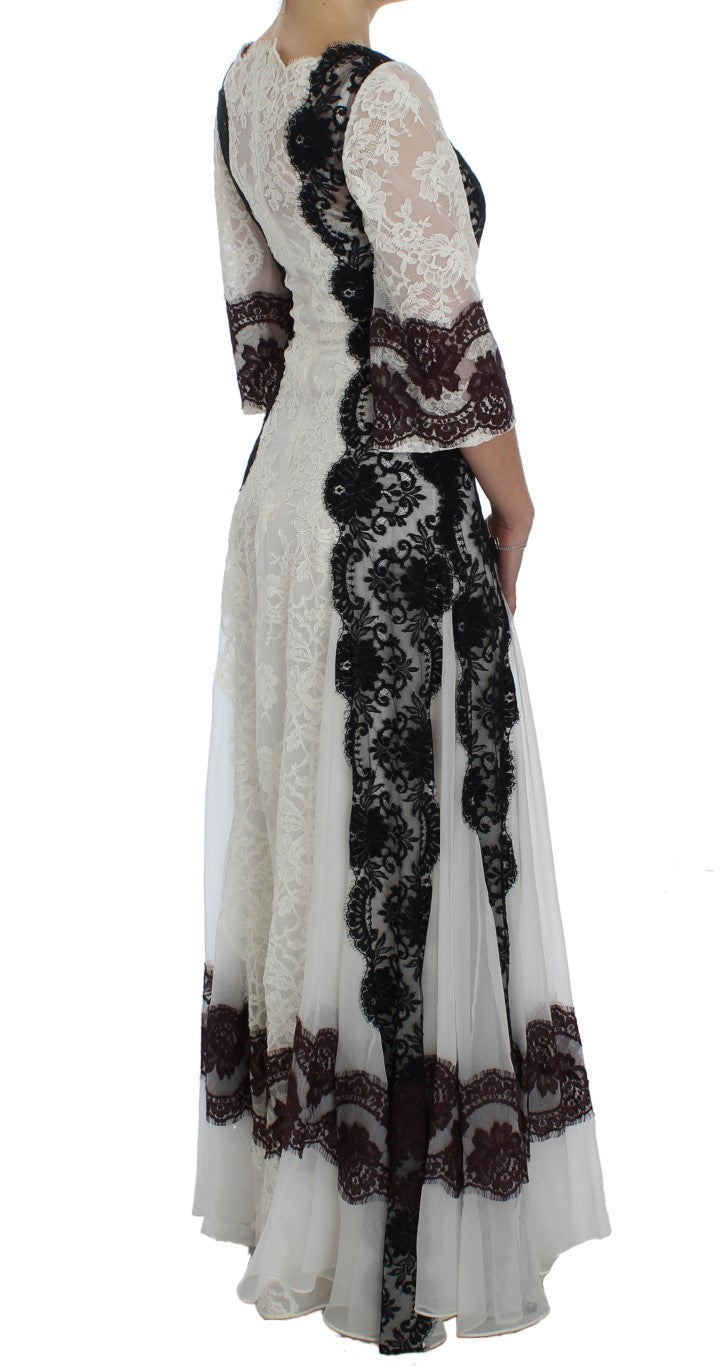 Dolce &amp; Gabbana White Floral Lace Full Length Gown Dress