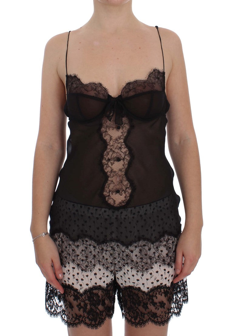 Dolce &amp; Gabbana Black Silk Lace Babydoll Lingerie Top