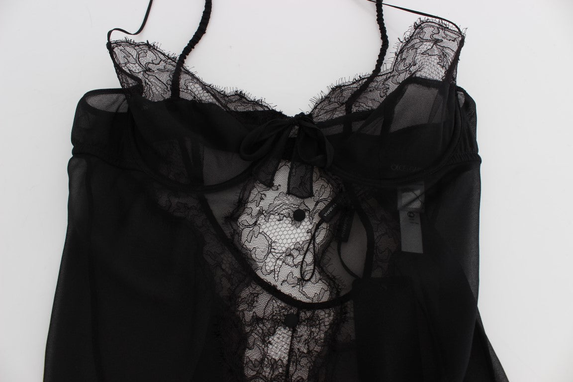 Dolce &amp; Gabbana Black Silk Lace Babydoll Lingerie Top