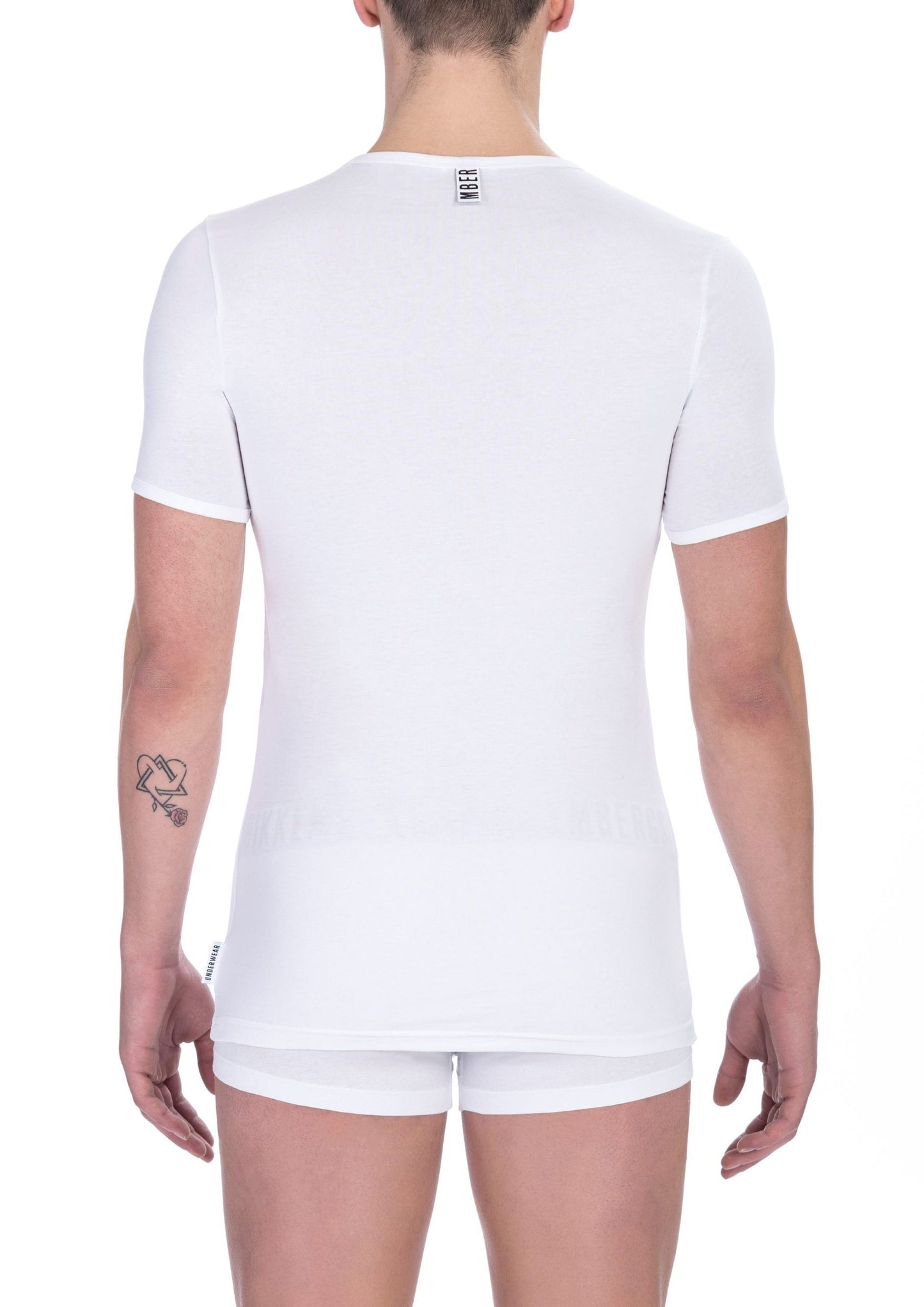 Bikkembergs elegantes weißes T-Shirt aus Baumwollmischung mit V-Ausschnitt