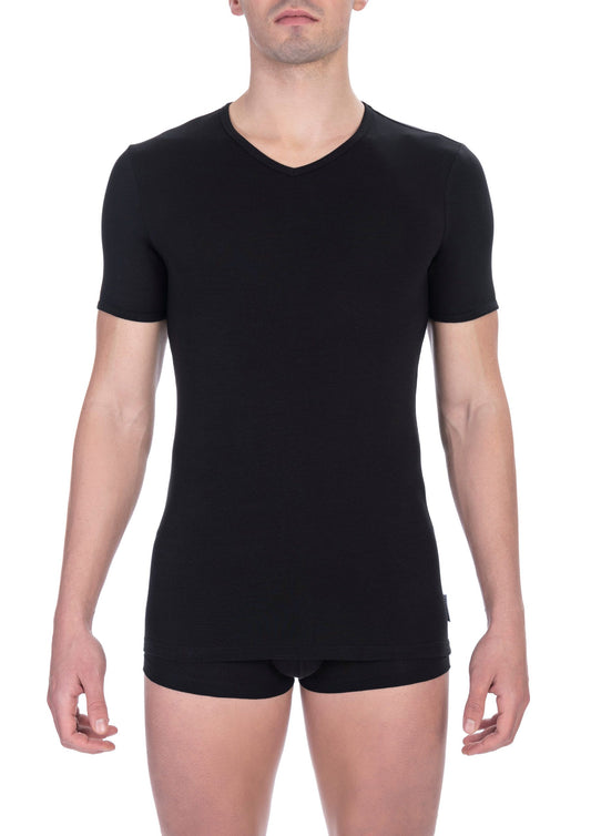 Bikkembergs Essential T-Shirt mit V-Ausschnitt im Doppelpack – Schwarz