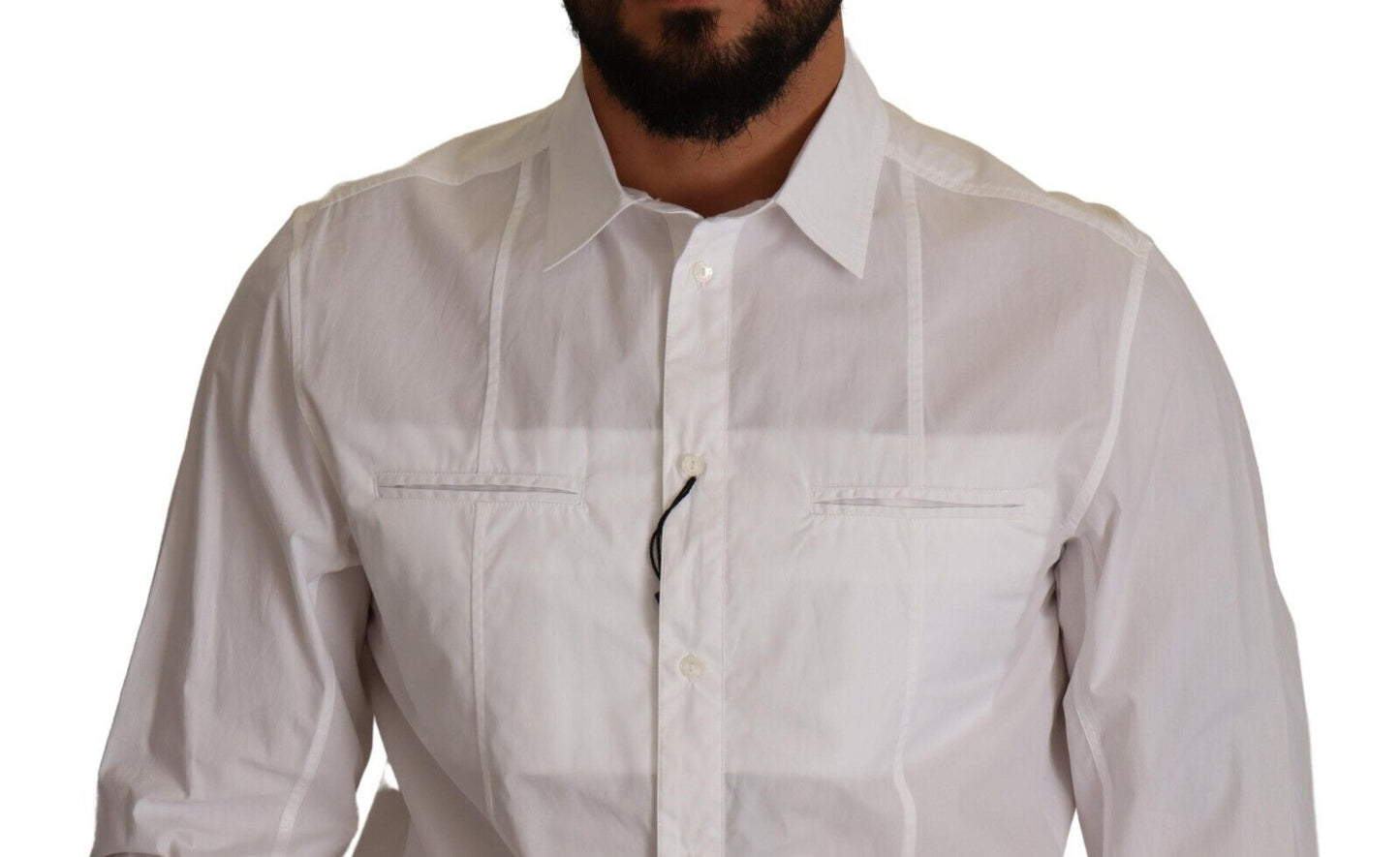 Dolce &amp; Gabbana Weißes Button-Down-Herrenhemd aus Baumwolle mit Kragen