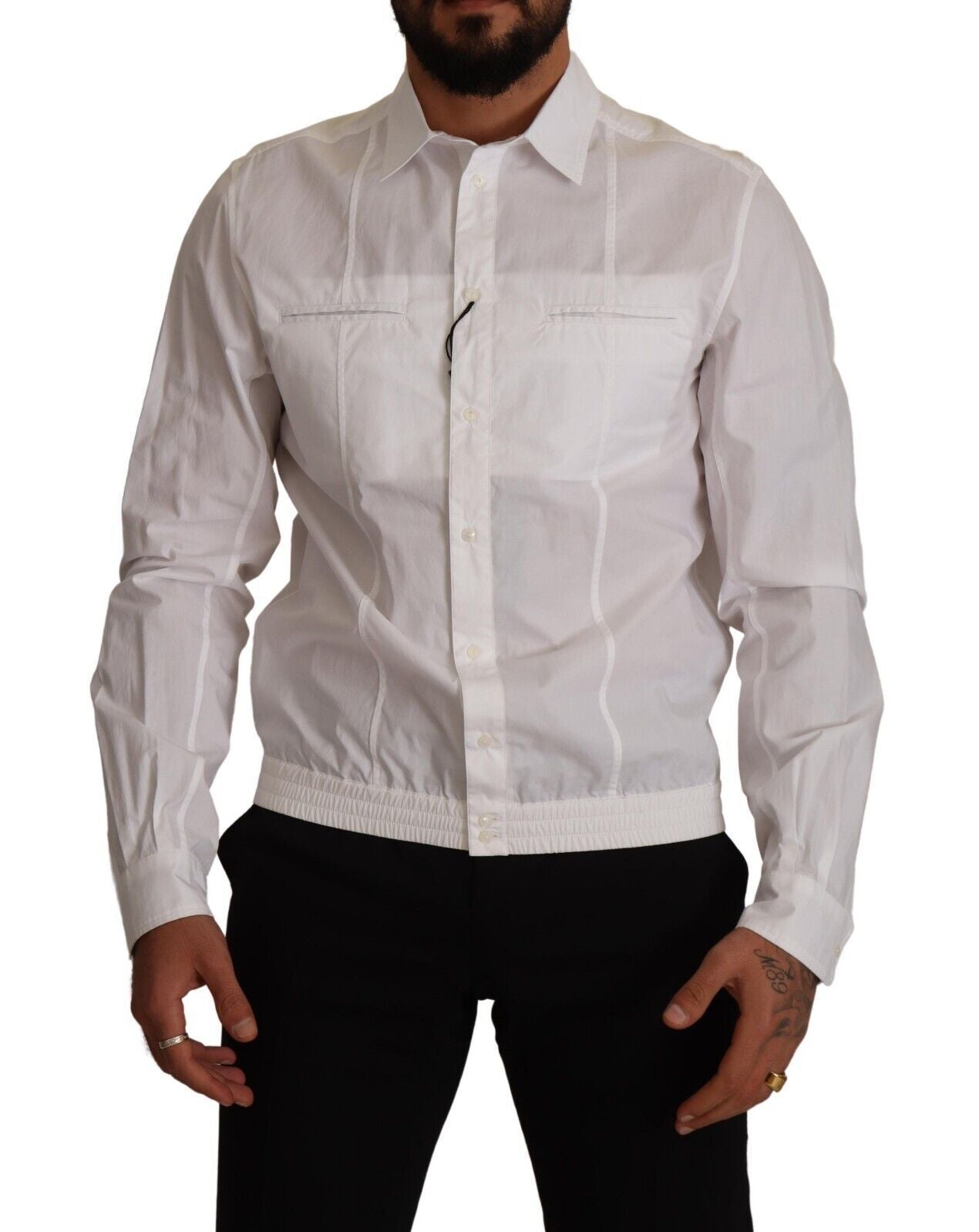 Dolce &amp; Gabbana Weißes Button-Down-Herrenhemd aus Baumwolle mit Kragen