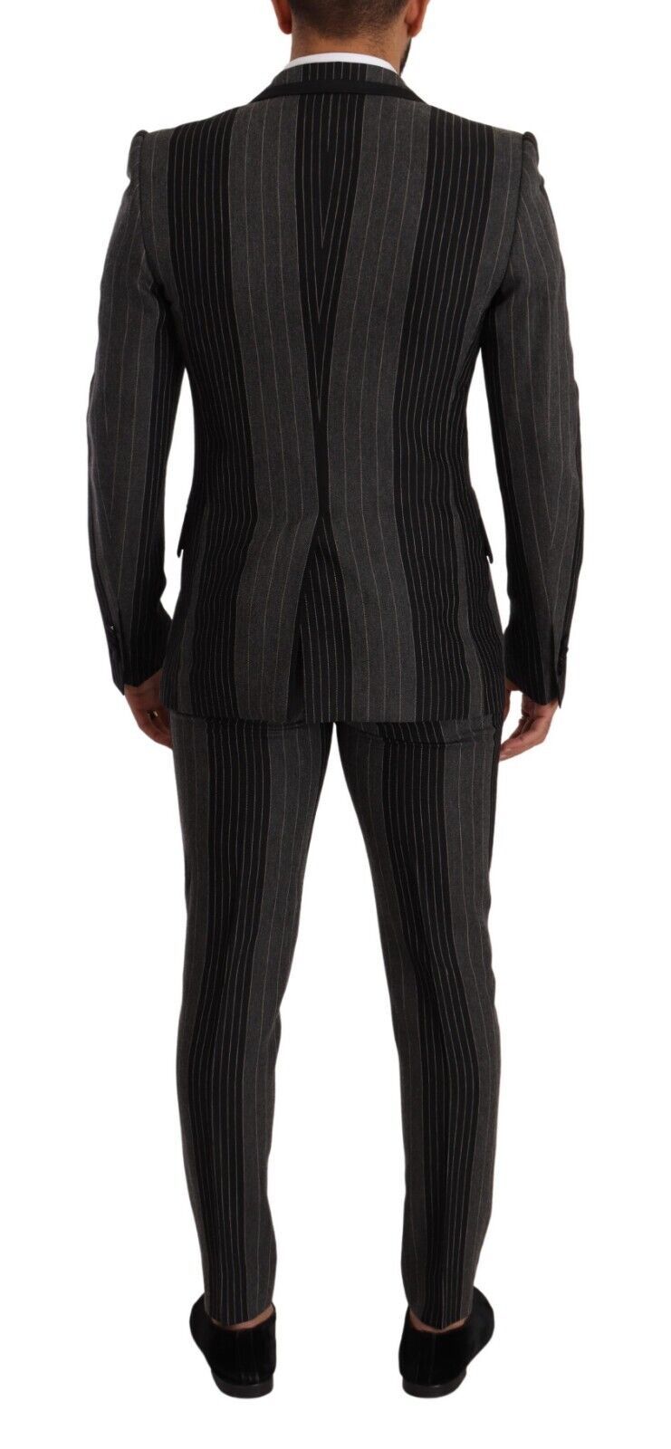 Dolce &amp; Gabbana Black Gray Striped Slim Fit 3 Piece Suit