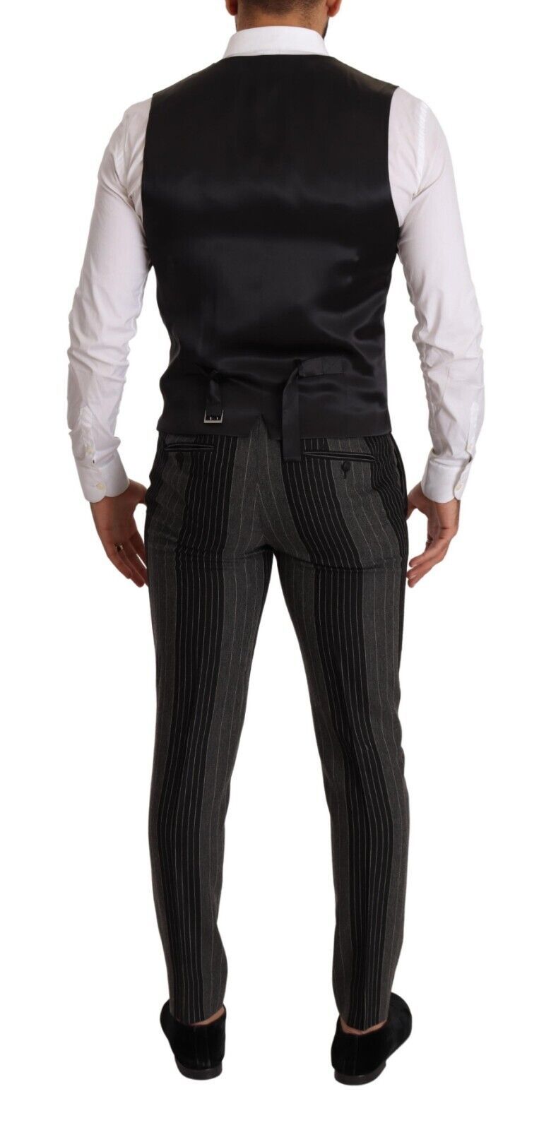 Dolce &amp; Gabbana Black Gray Striped Slim Fit 3 Piece Suit