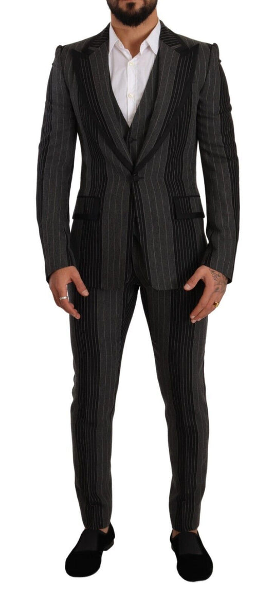 Dolce &amp; Gabbana Black Gray Striped Slim Fit 3 Piece Suit