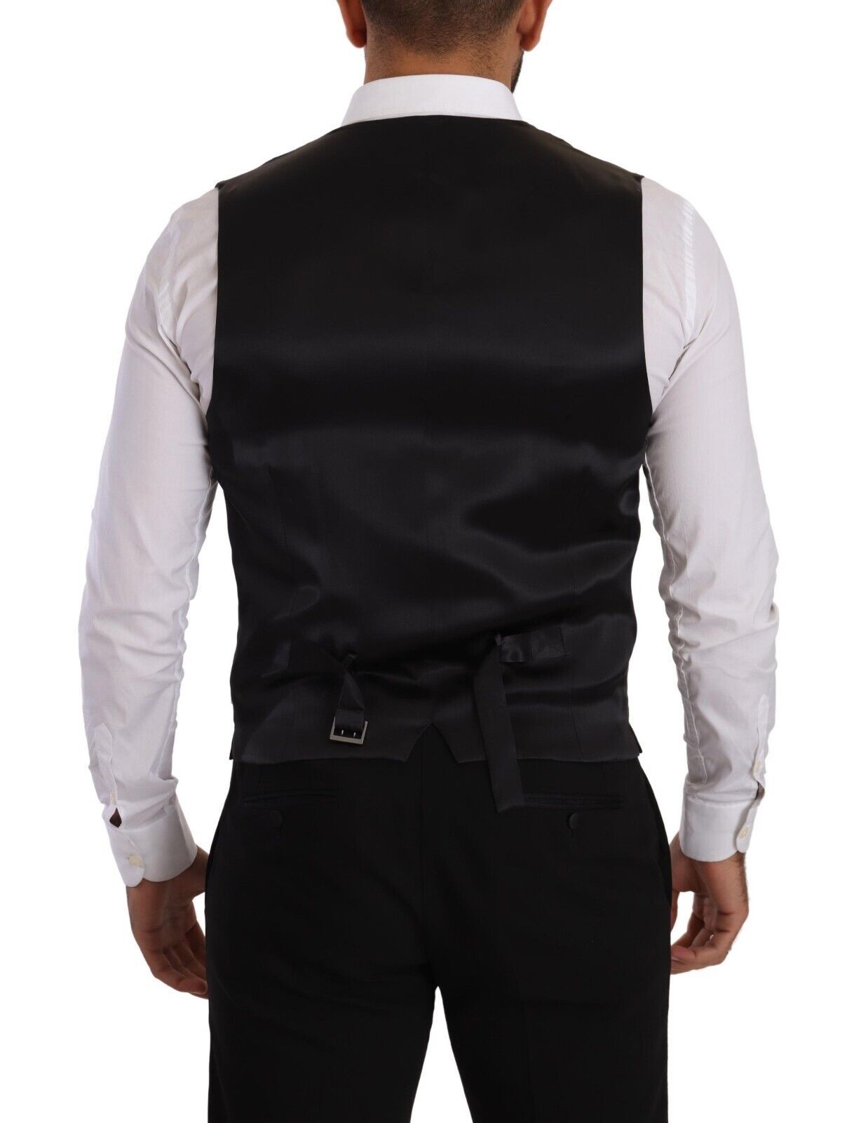 Dolce &amp; Gabbana Black Striped Wool Silk Waistcoat Vest