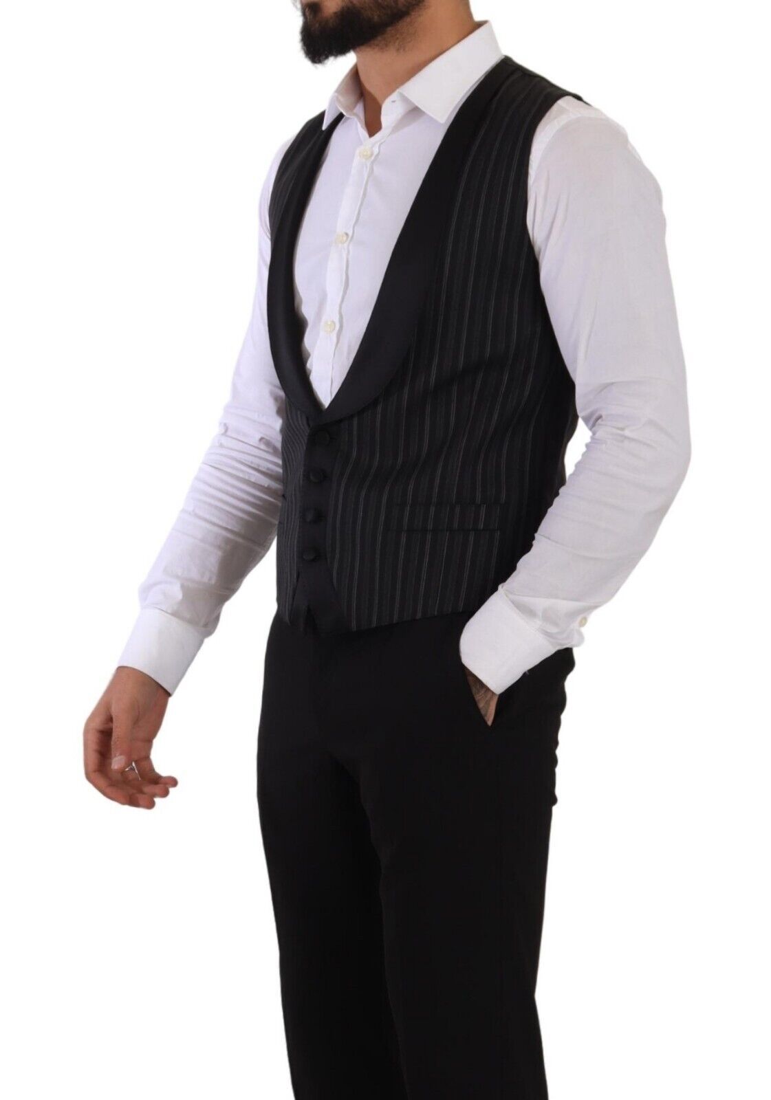 Dolce &amp; Gabbana Black Striped Wool Silk Waistcoat Vest