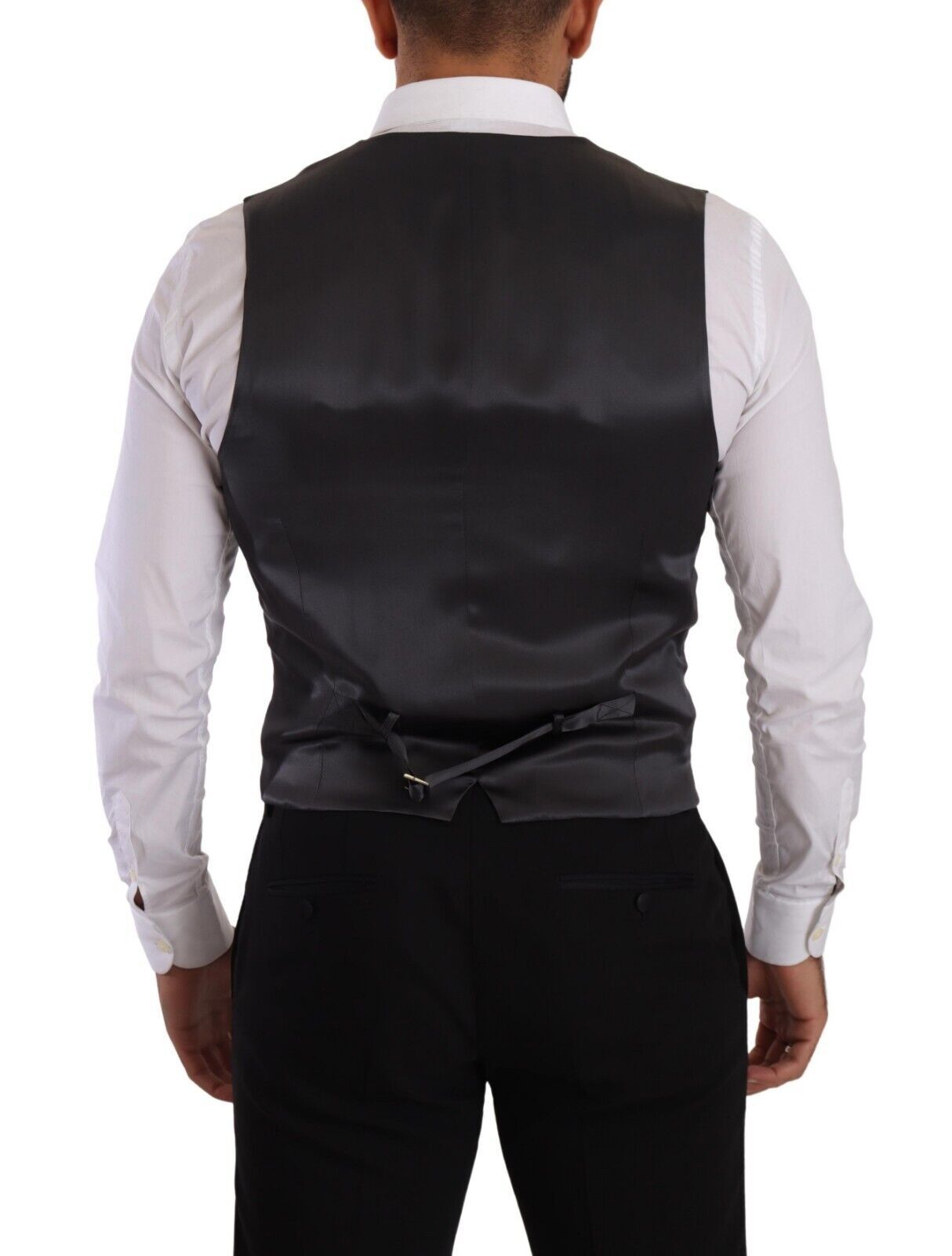 Dolce &amp; Gabbana Gray Striped Double Breasted Waistcoat Vest