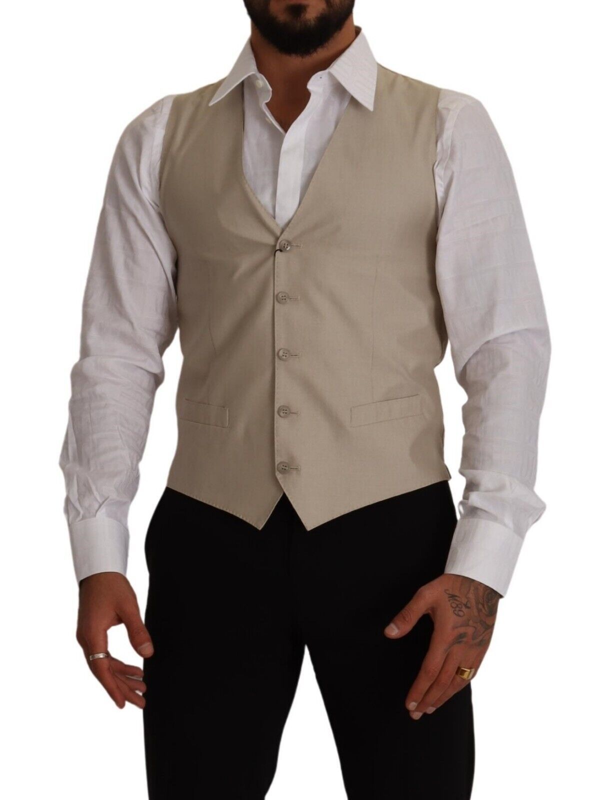 Dolce &amp; Gabbana Beige Cotton Silk Slim Fit Waistcoat Vest