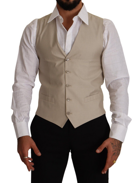 Dolce &amp; Gabbana Beige Cotton Silk Slim Fit Waistcoat Vest