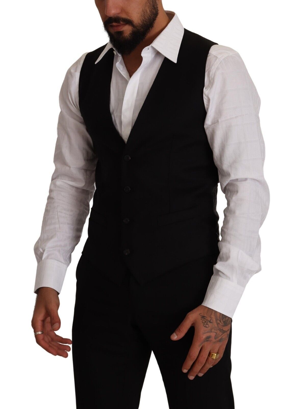 Dolce &amp; Gabbana Black Wool Single Breasted Waistcoat Vest