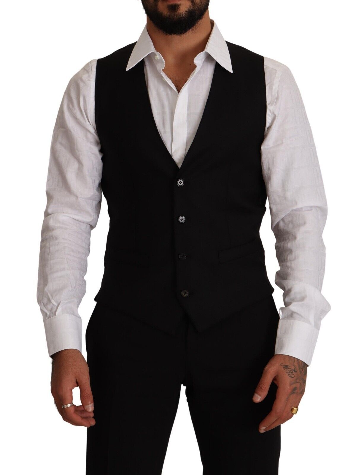 Dolce &amp; Gabbana Black Wool Single Breasted Waistcoat Vest