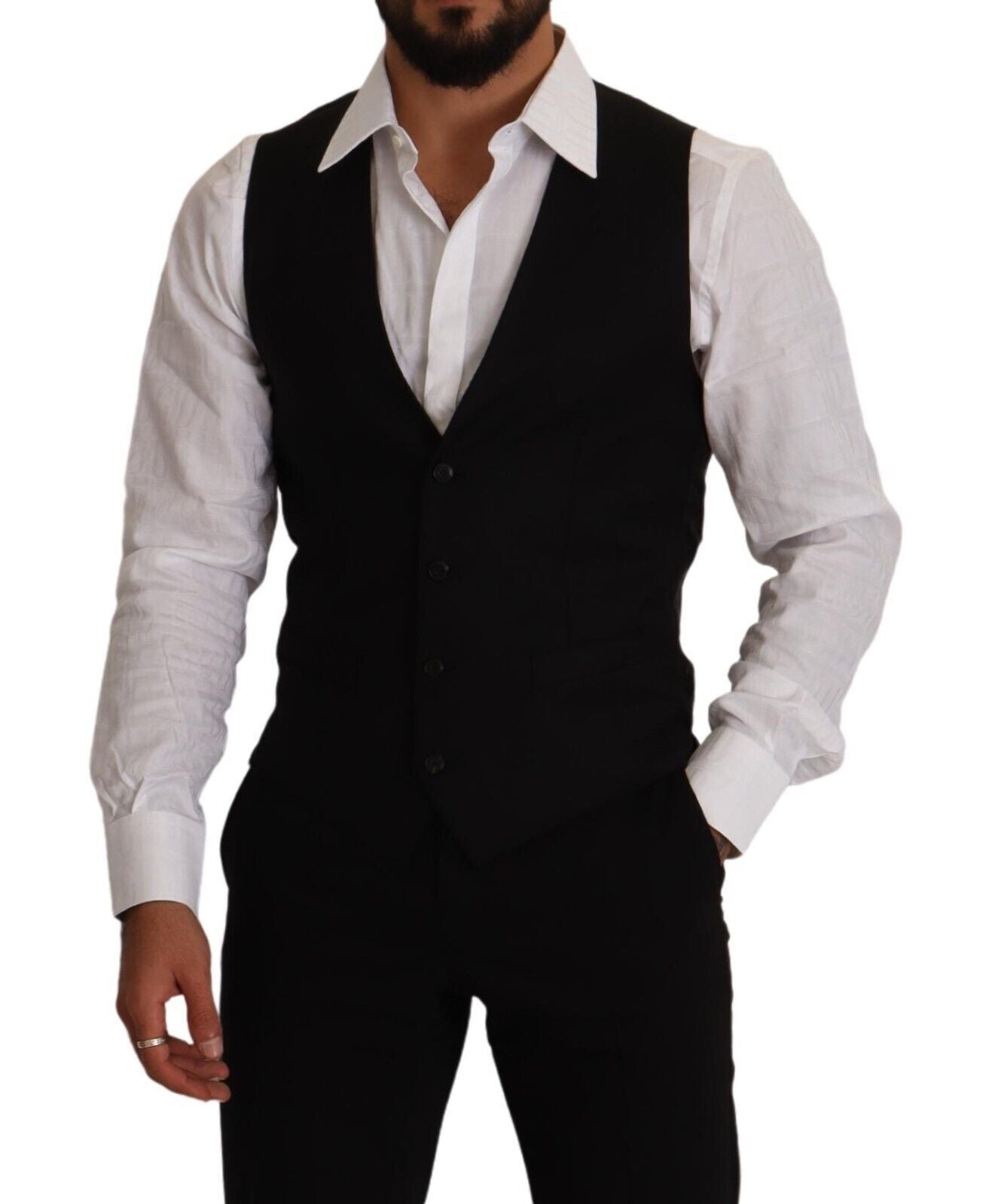 Dolce &amp; Gabbana Black Wool Single Breasted Waistcoat Vest