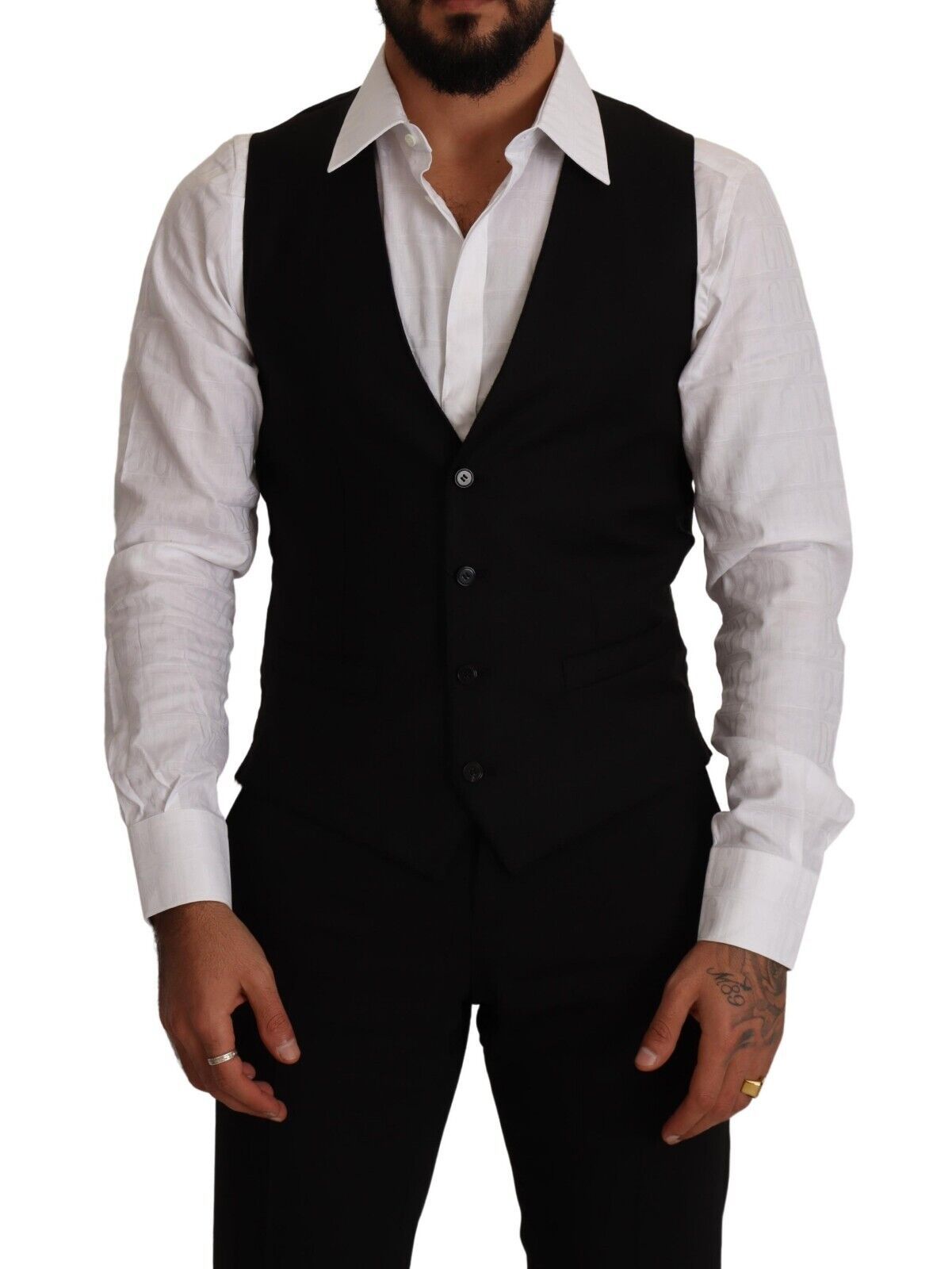 Dolce &amp; Gabbana Black Wool Single Breasted Waistcoat Vest