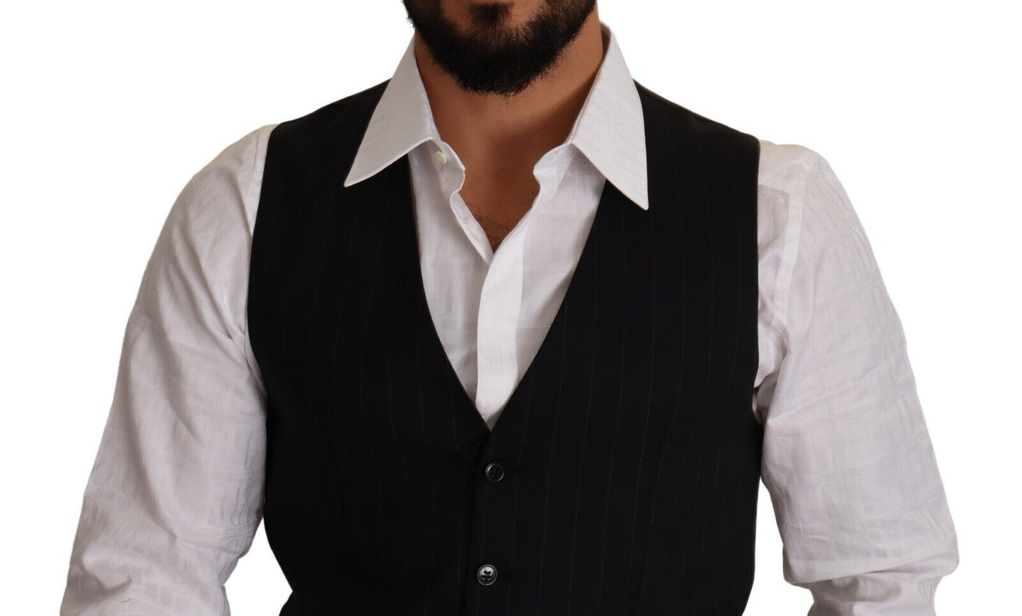 Dolce &amp; Gabbana Blue Striped Wool Stretch Waistcoat Vest