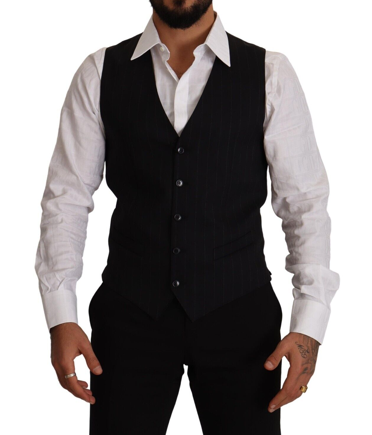 Dolce &amp; Gabbana Blue Striped Wool Stretch Waistcoat Vest