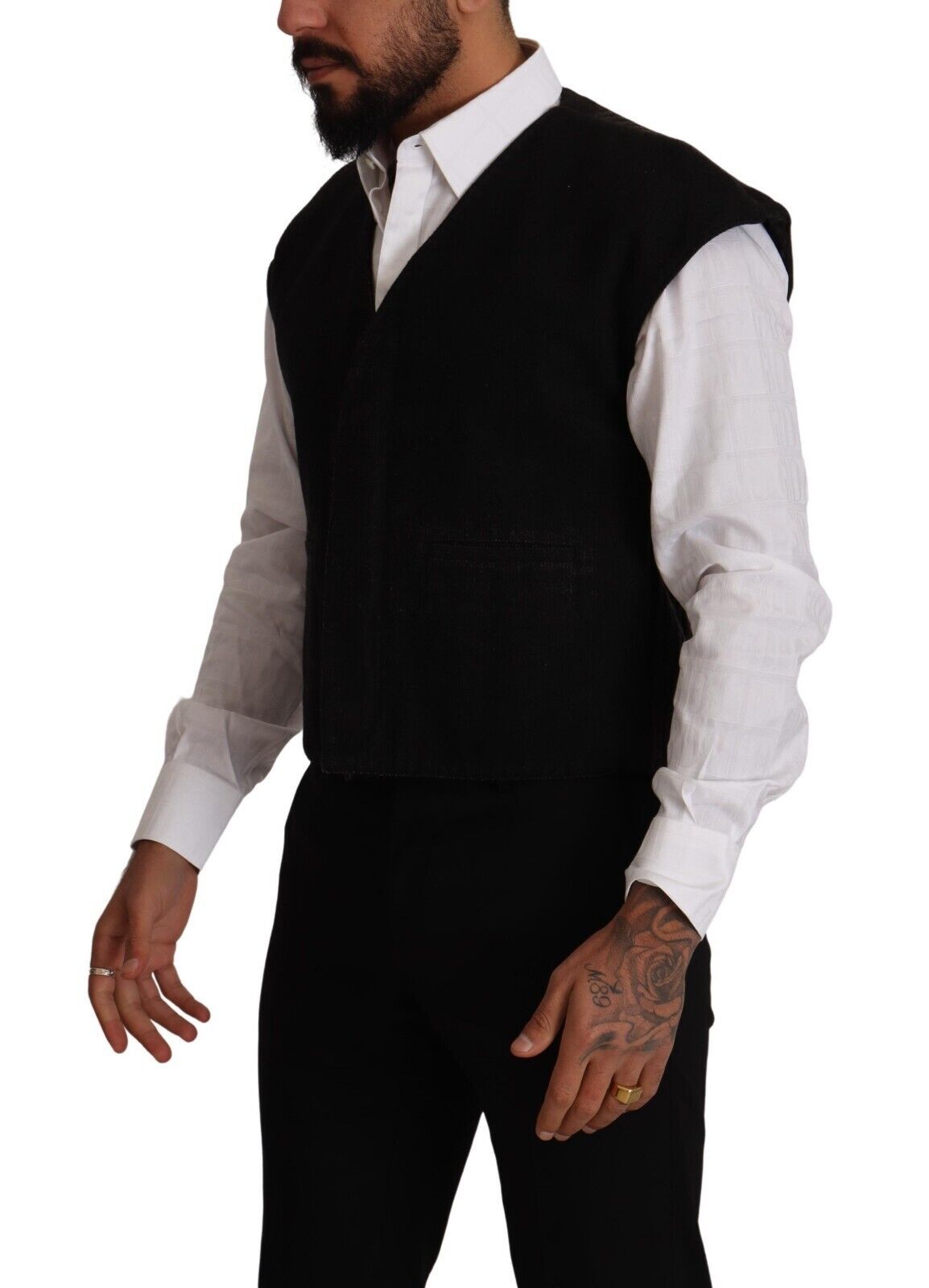 Dolce &amp; Gabbana Black Wool Cotton Dress Waistcoat Vest