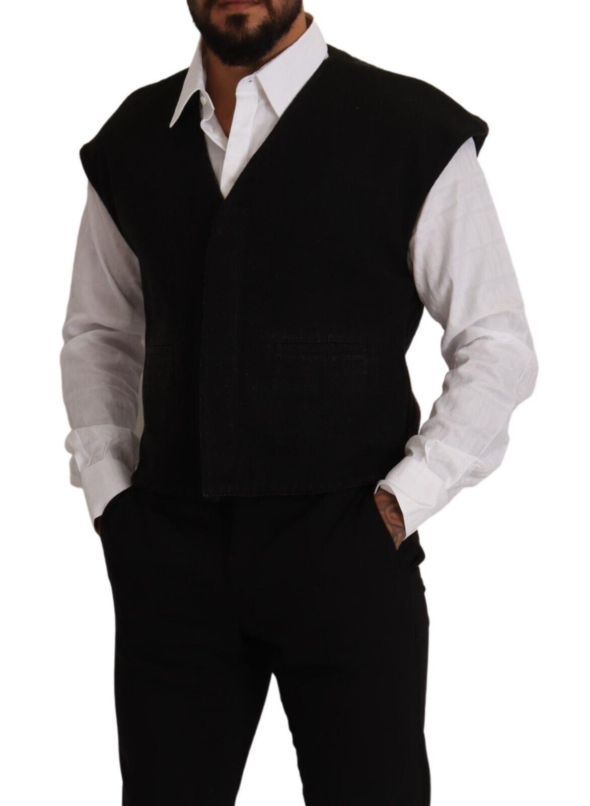 Dolce &amp; Gabbana Black Wool Cotton Dress Waistcoat Vest