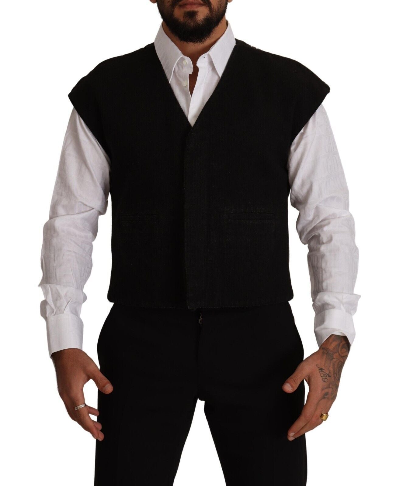 Dolce &amp; Gabbana Black Wool Cotton Dress Waistcoat Vest