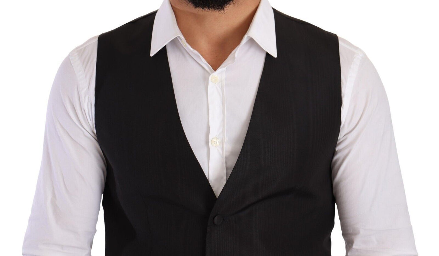 Dolce &amp; Gabbana Grey Silk Slim Fit Waistcoat Formal Vest