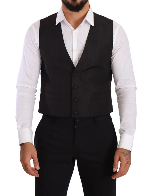 Dolce &amp; Gabbana Grey Silk Slim Fit Waistcoat Formal Vest