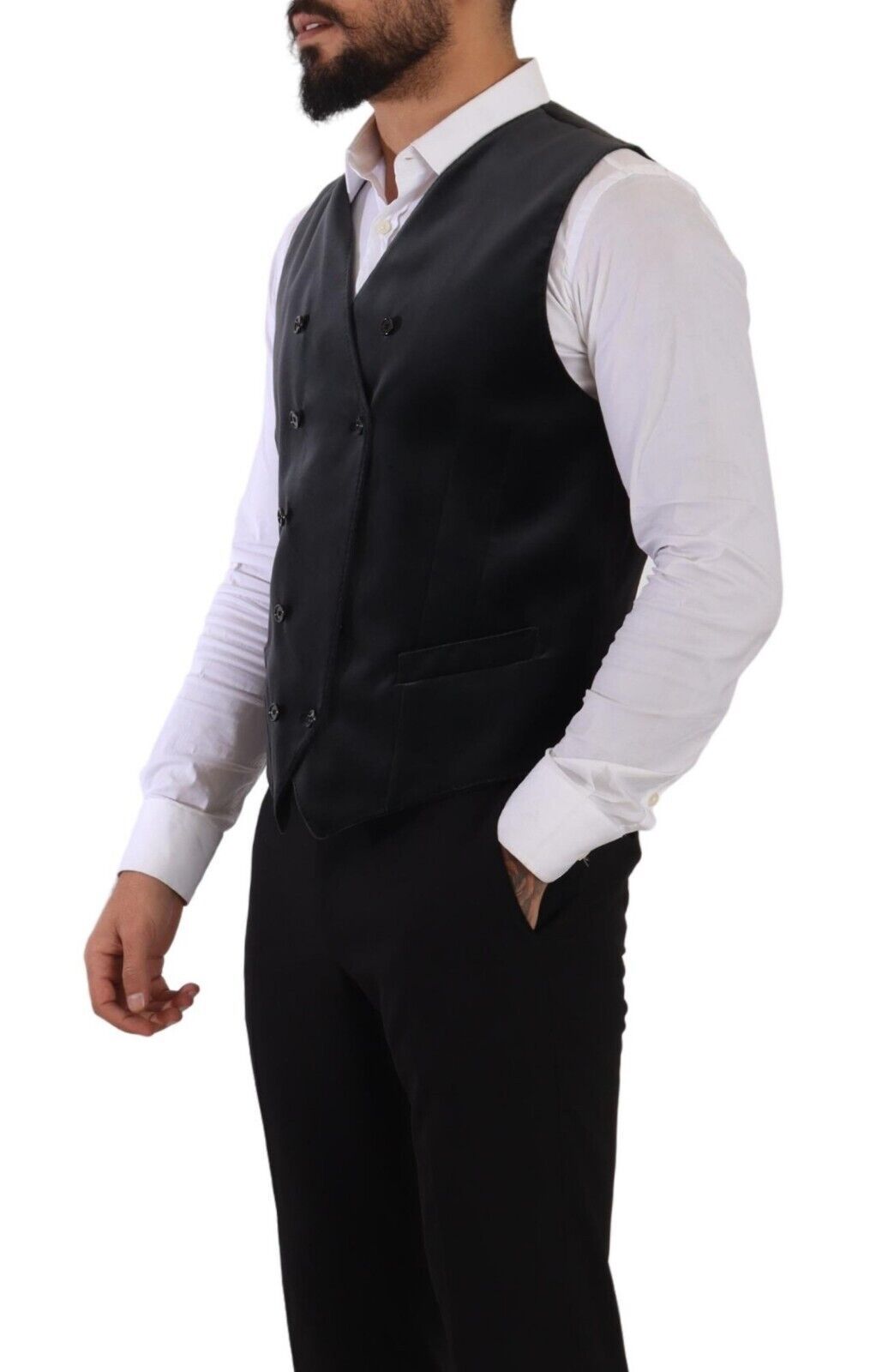 Dolce &amp; Gabbana Grey Velvet Cotton Slim Fit Waistcoat Vest