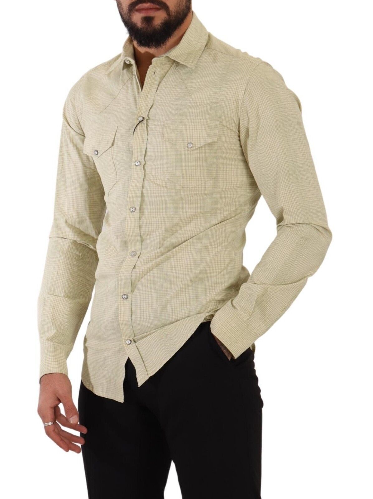 Dolce &amp; Gabbana Yellow SICILIA Cotton Casual Slim Fit Shirt