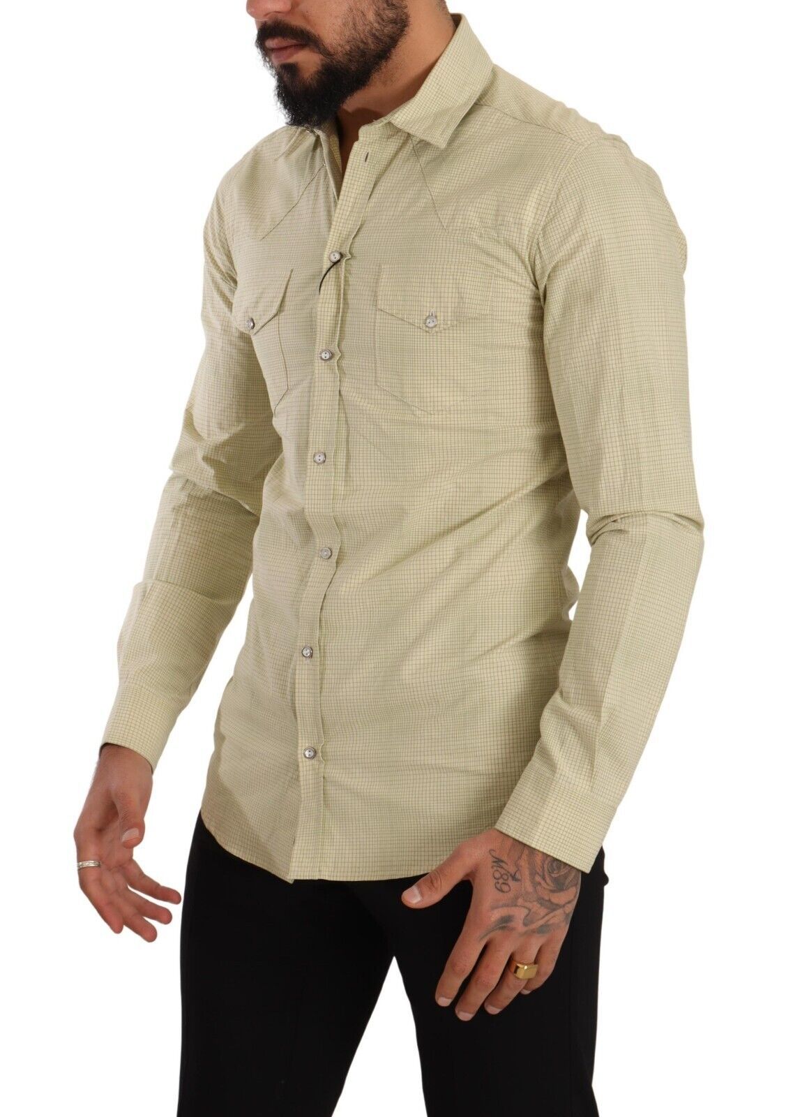 Dolce &amp; Gabbana Yellow SICILIA Cotton Casual Slim Fit Shirt