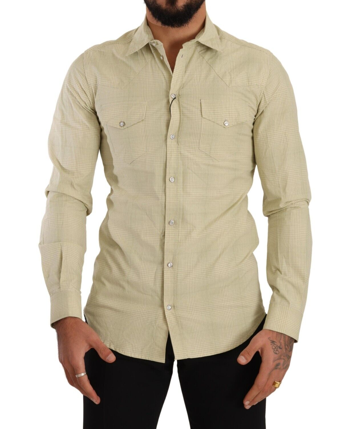 Dolce &amp; Gabbana Yellow SICILIA Cotton Casual Slim Fit Shirt