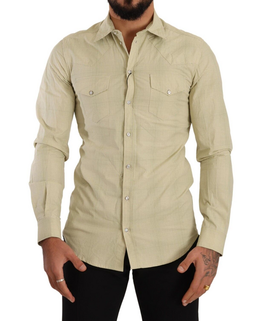 Dolce &amp; Gabbana Yellow SICILIA Cotton Casual Slim Fit Shirt