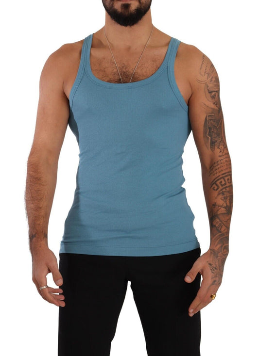 Dolce &amp; Gabbana Blaues Baumwoll-Rundhals-T-Shirt mit Tank-Unterwäsche