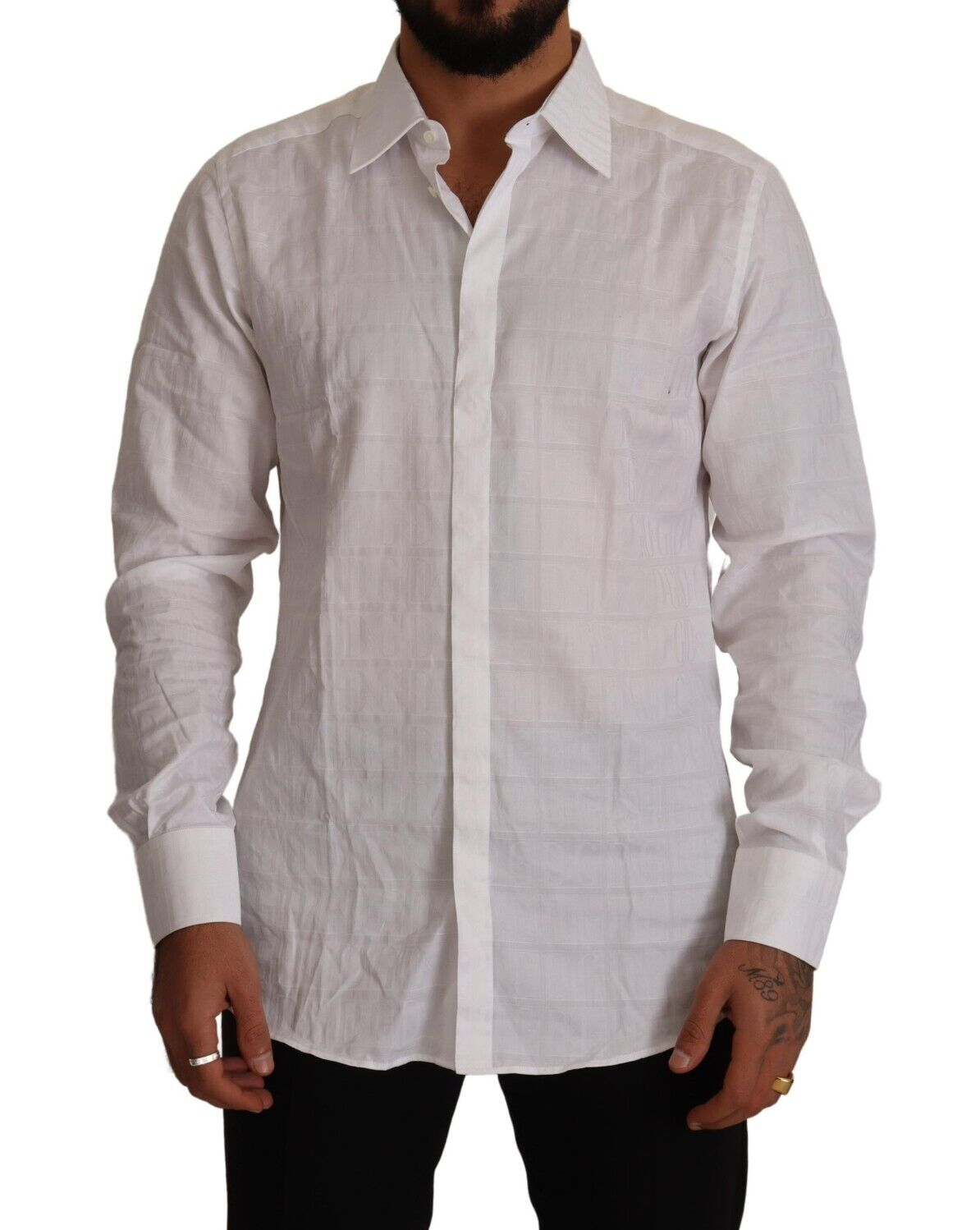 Dolce &amp; Gabbana White GOLD Cotton Slim Fit Dress Formal Shirt