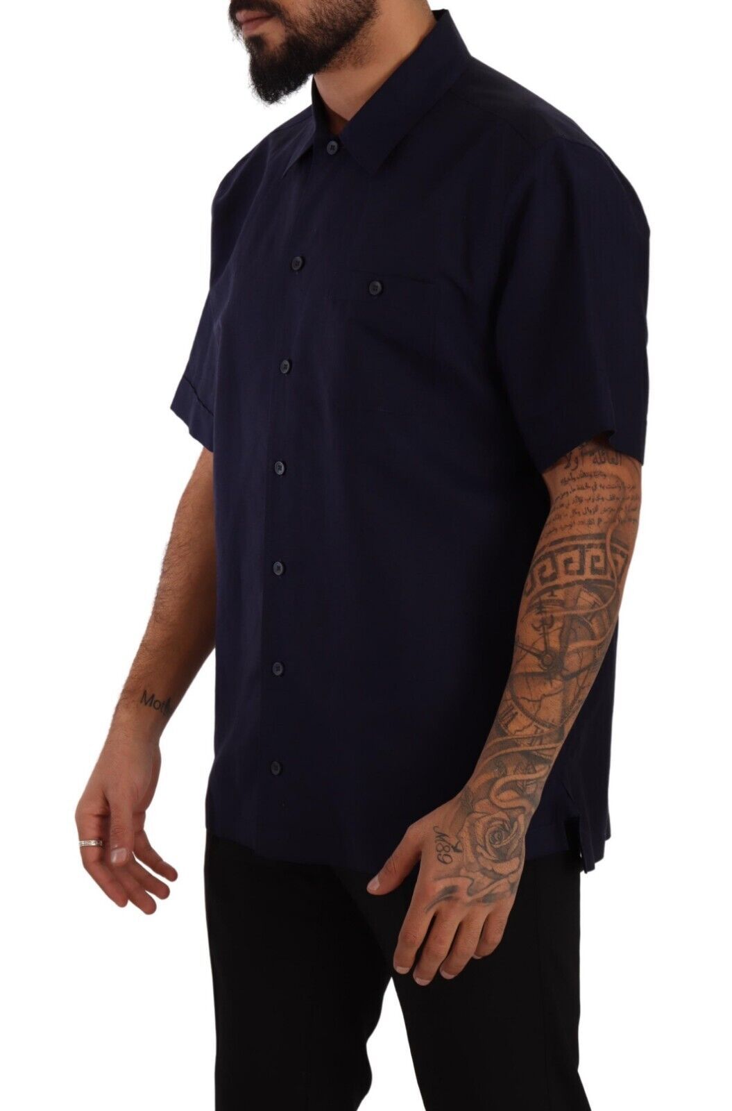 Dolce &amp; Gabbana Navy Blue Button Down Short Sleeves Shirt