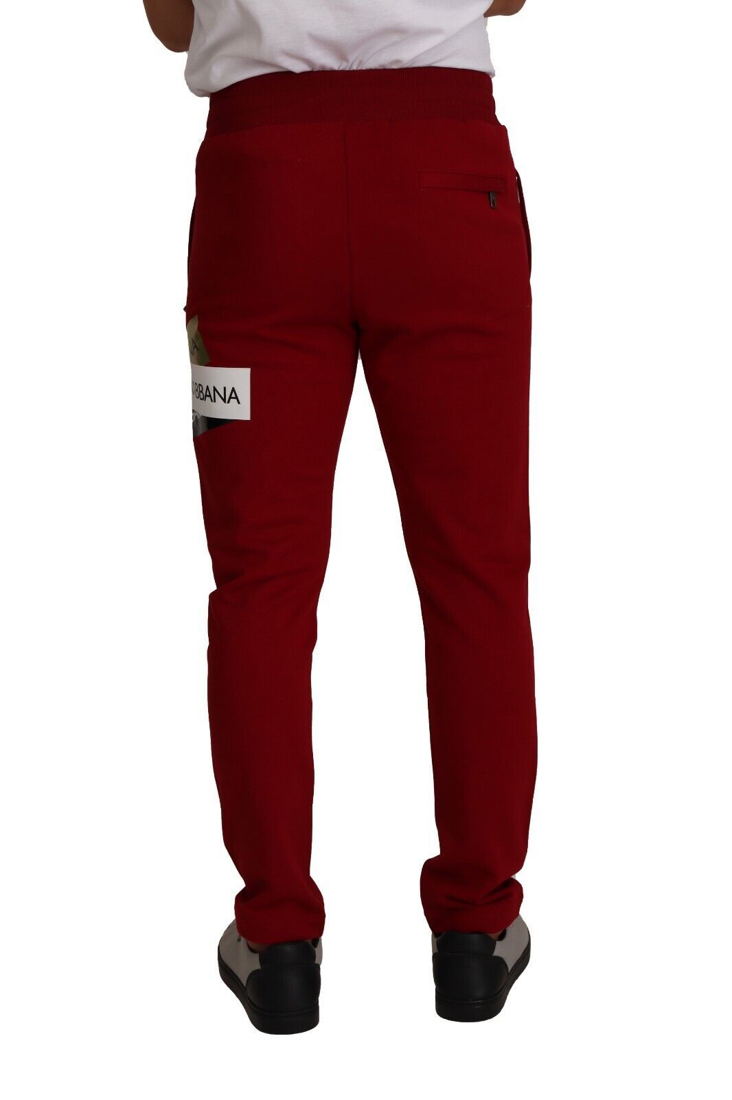 Dolce &amp; Gabbana Red Cotton Logo Patch Sweatpants Jogging Pants