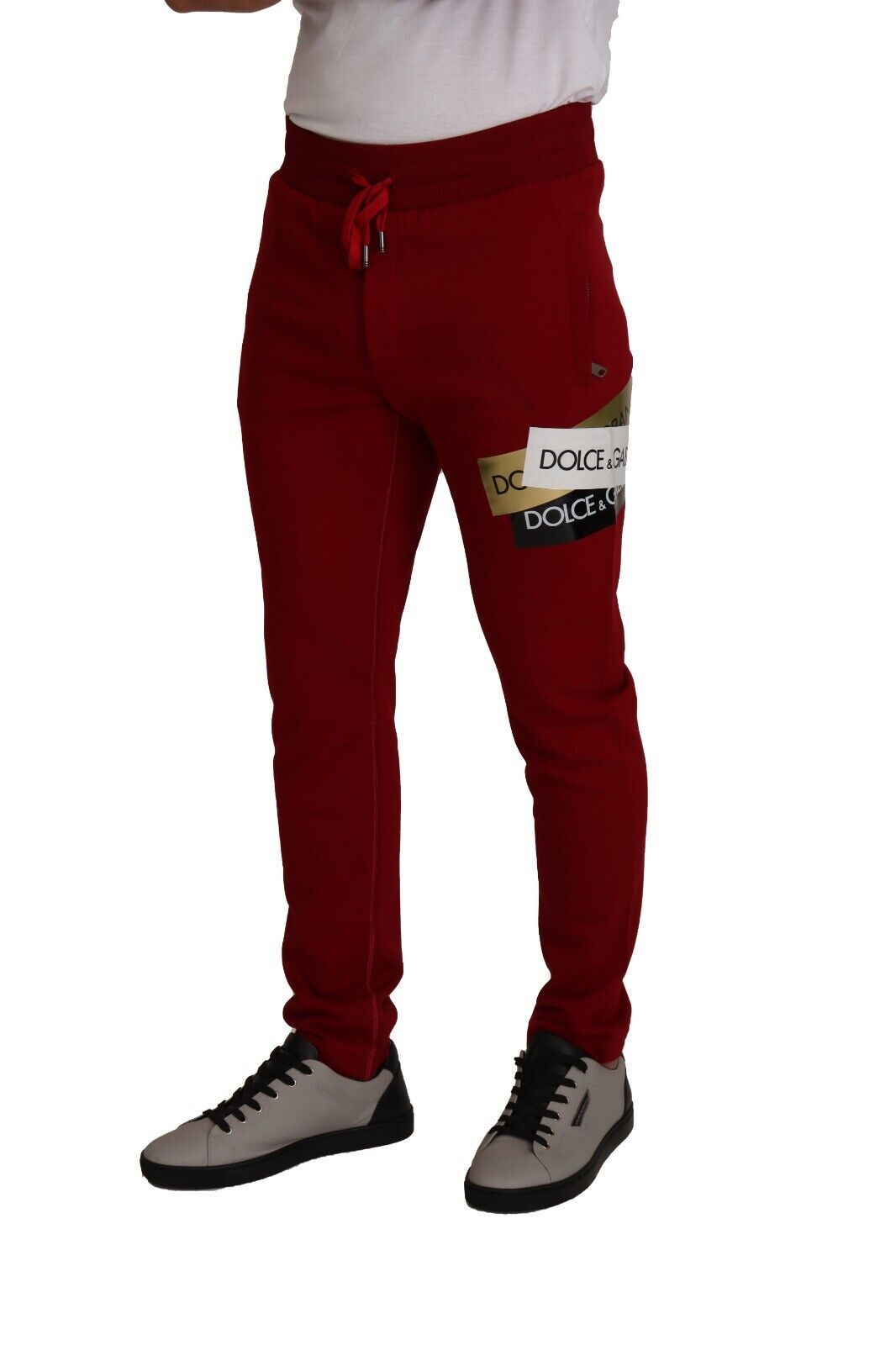 Dolce &amp; Gabbana Red Cotton Logo Patch Sweatpants Jogging Pants