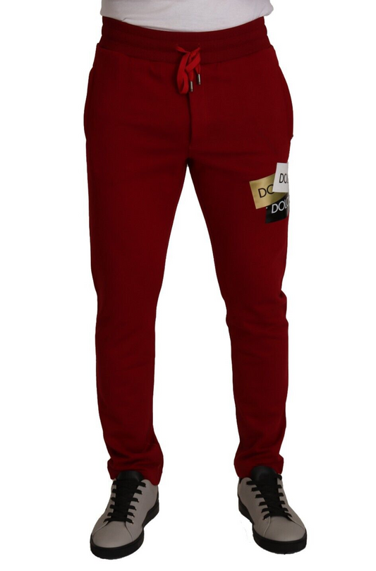 Dolce &amp; Gabbana Red Cotton Logo Patch Sweatpants Jogging Pants