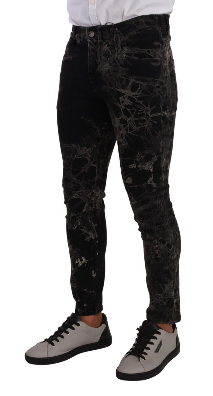 Schwarze gemusterte Skinny-Slim-Fit-Jeans von Dolce &amp; Gabbana