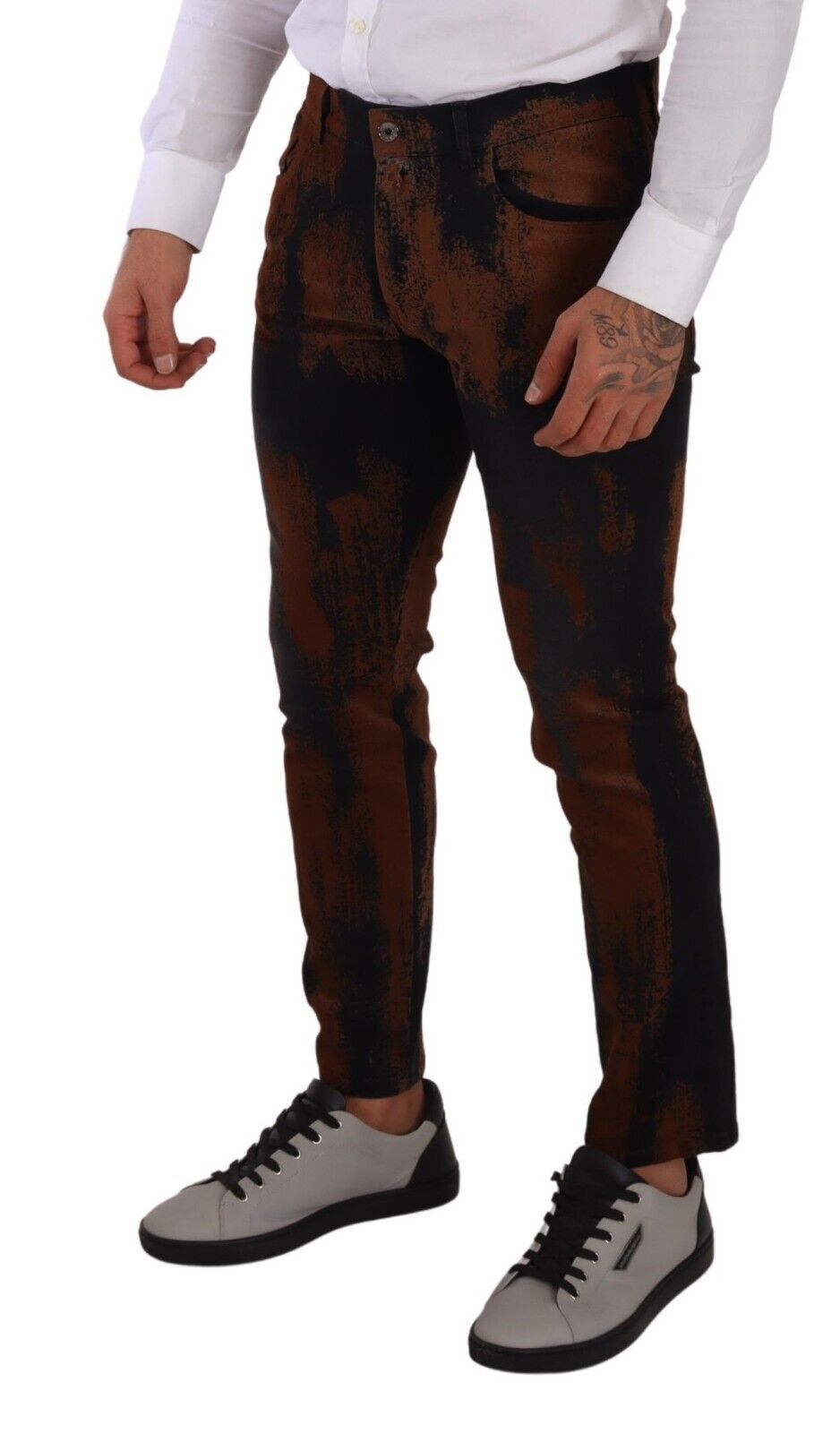 Dolce &amp; Gabbana Schwarzbraune Batik-Jeans aus Röhrenjeans aus Baumwolle