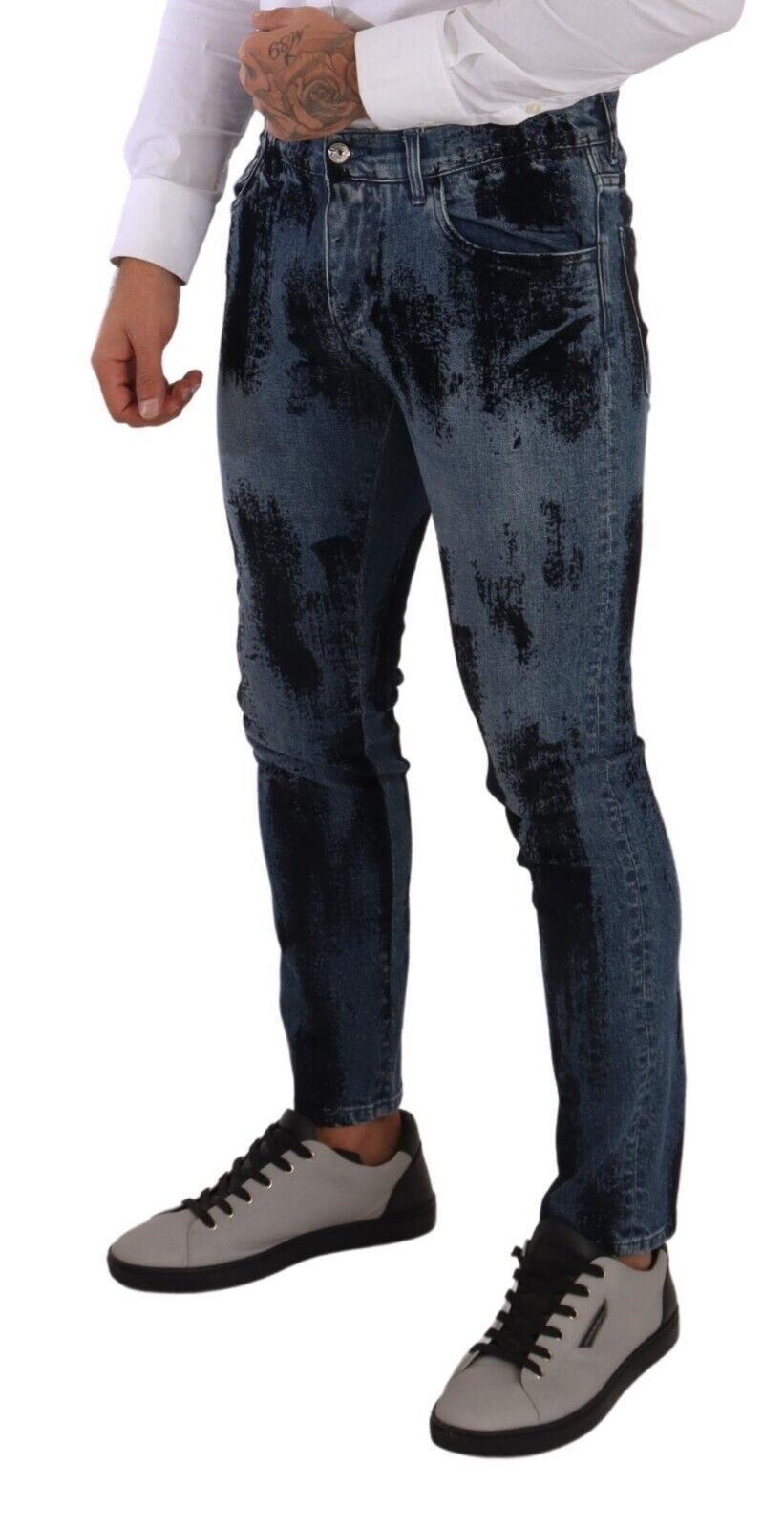 Dolce &amp; Gabbana Blau-schwarze Röhrenjeans aus Baumwolle