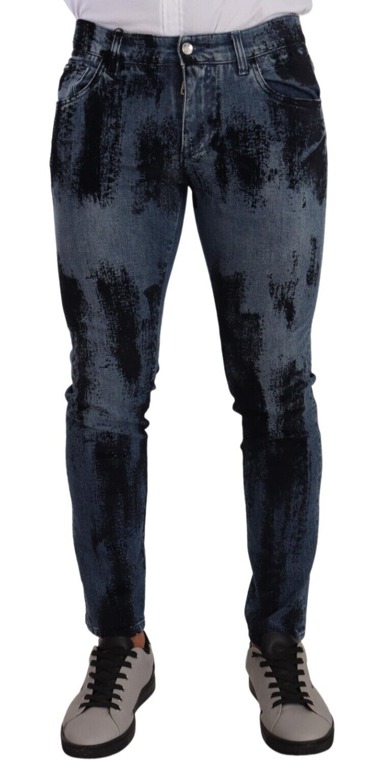 Dolce &amp; Gabbana Blue Black Cotton Skinny Denim Jeans