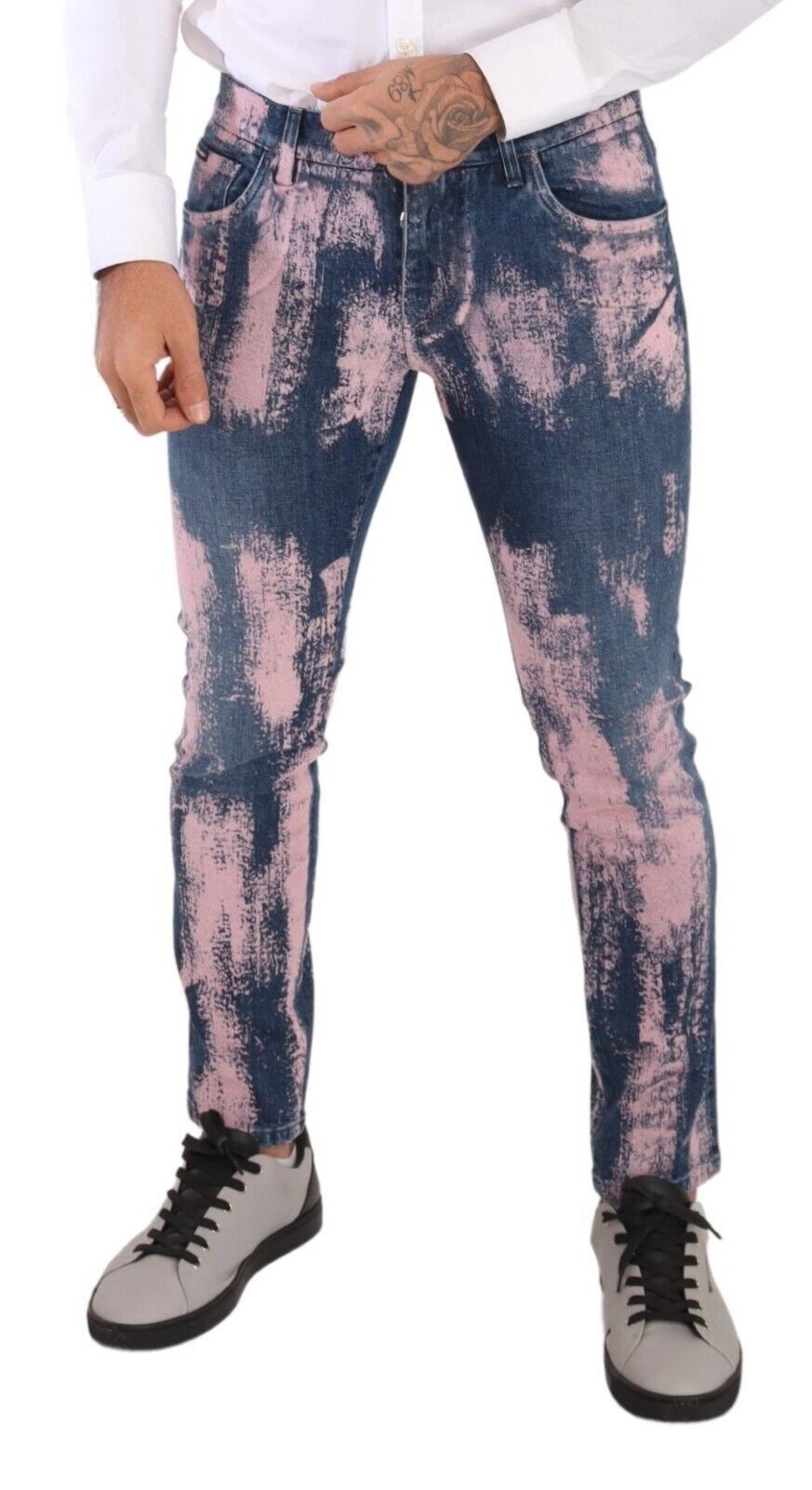 Dolce &amp; Gabbana Blue Pink Tie Dye Cotton Skinny Denim Jeans