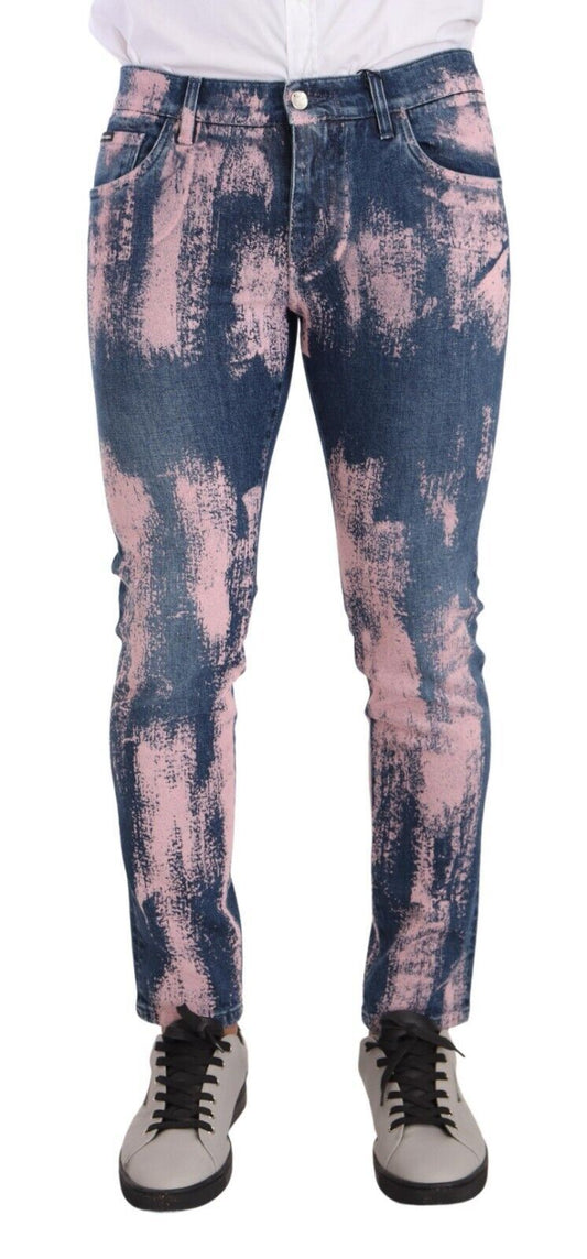 Dolce &amp; Gabbana Blue Pink Tie Dye Cotton Skinny Denim Jeans