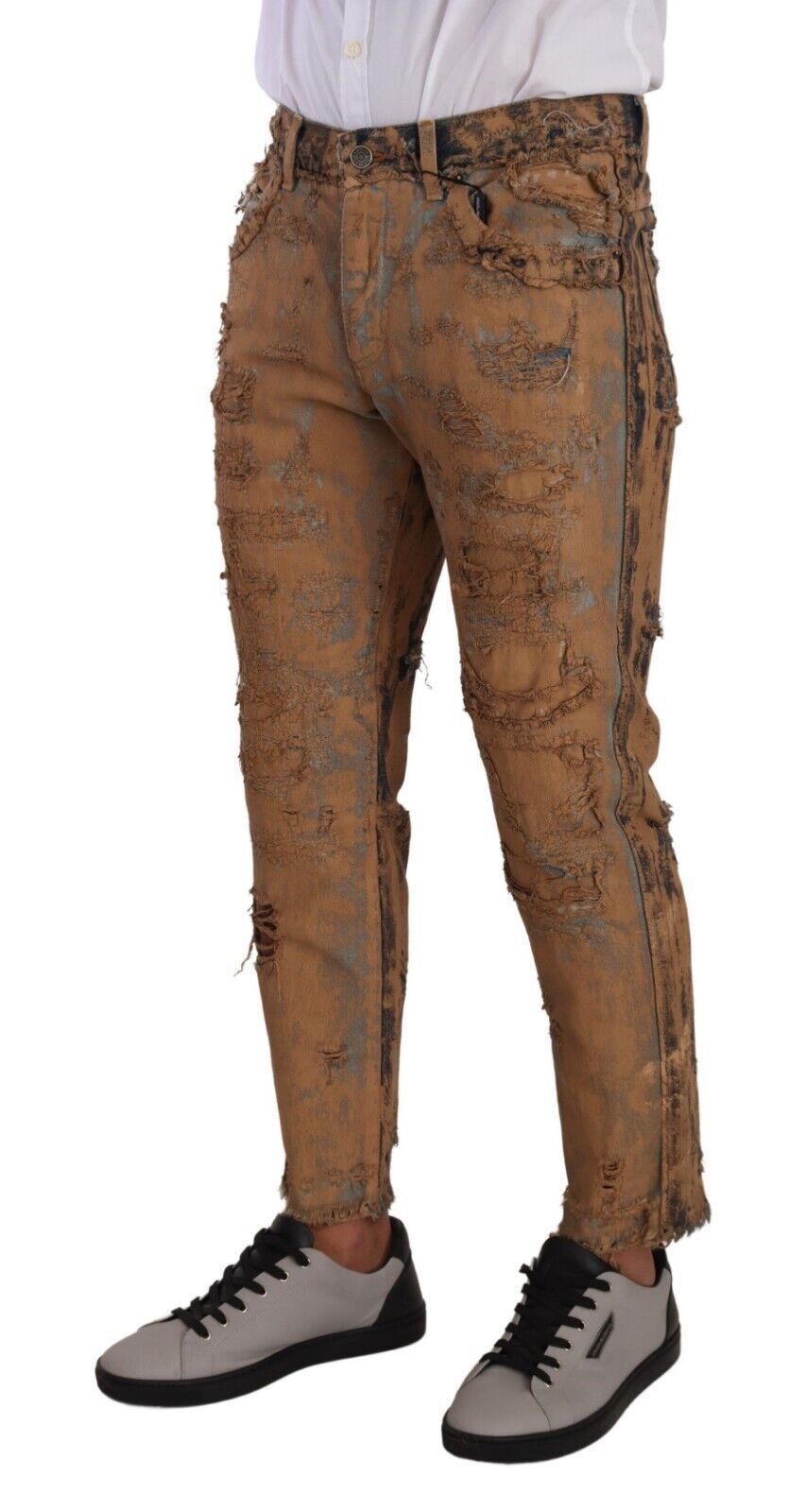 Dolce &amp; Gabbana Brown Distressed Cotton Regular Denim Jeans