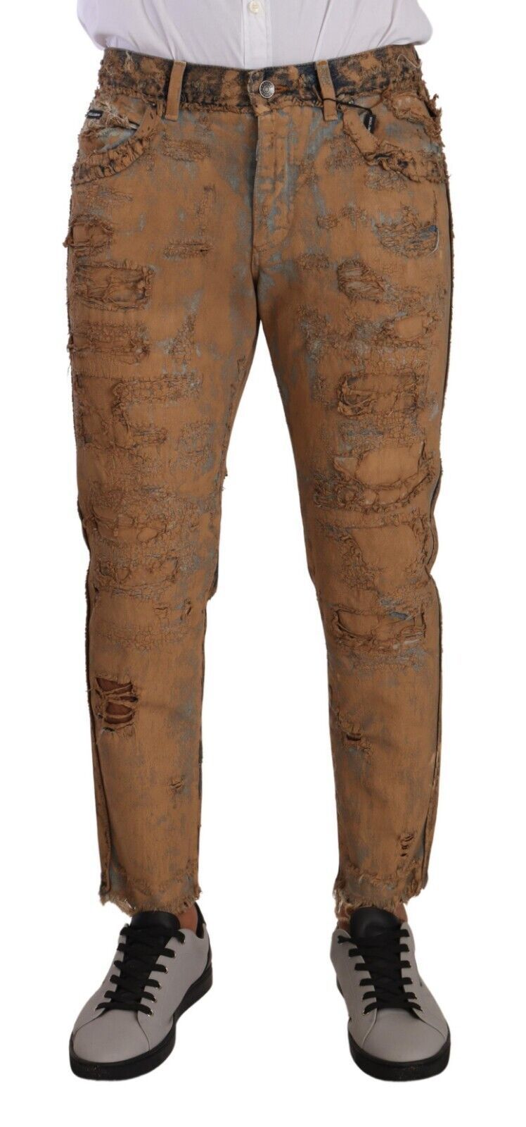 Dolce &amp; Gabbana Brown Distressed Cotton Regular Denim Jeans