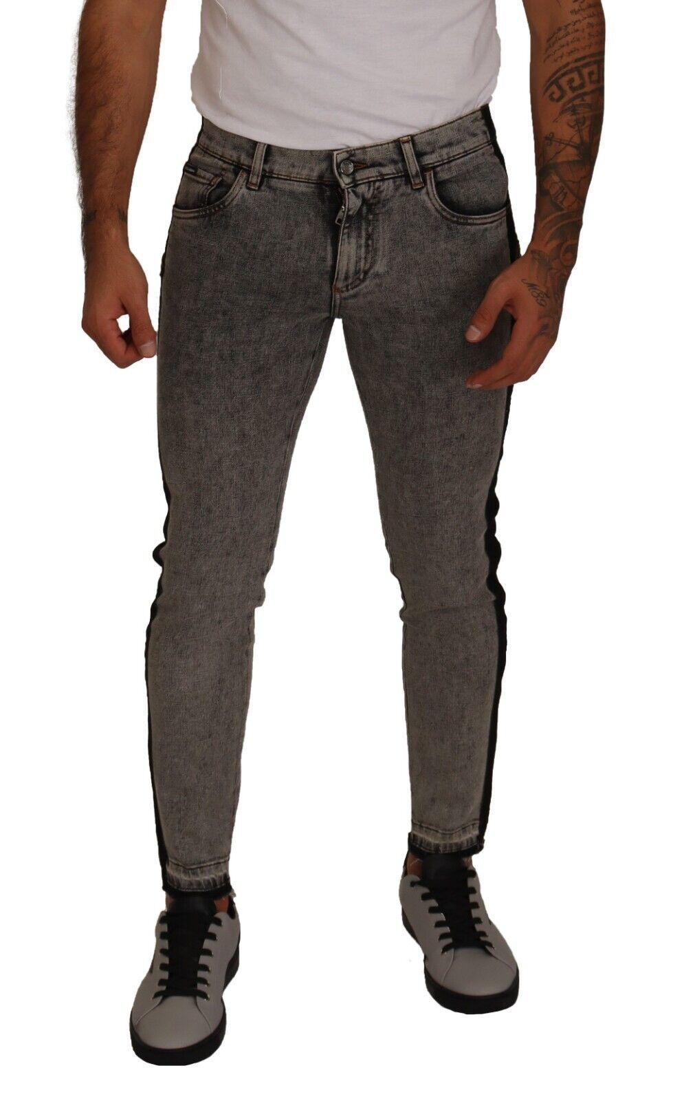 Dolce &amp; Gabbana Grey Wash Crown Embellished Skinny Denim Jeans