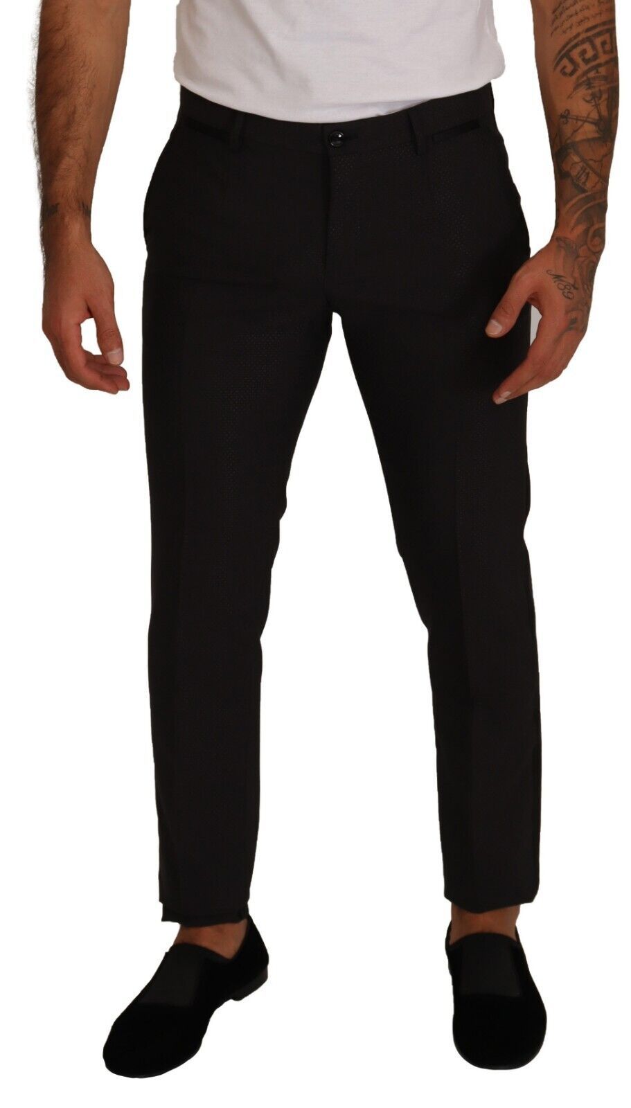 Dolce &amp; Gabbana Black Brown Formal Tuxedo Dress Pants